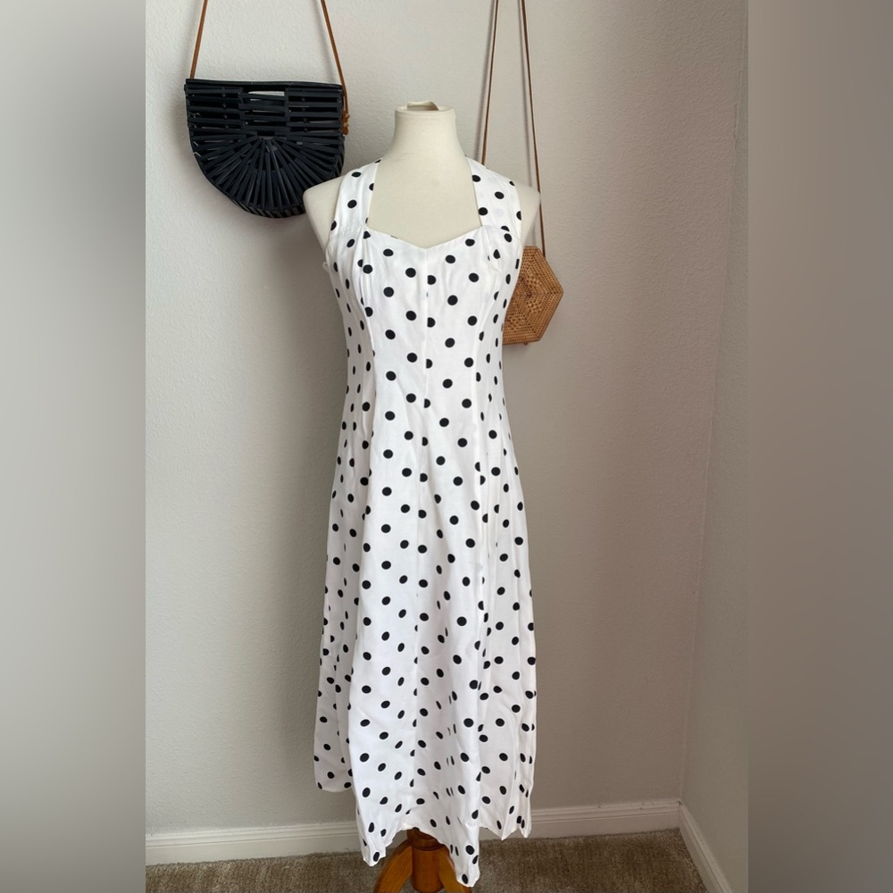 Vintage Dawn Joy Fashions Polka Dot Halter Maxi Dress, Size 7/8